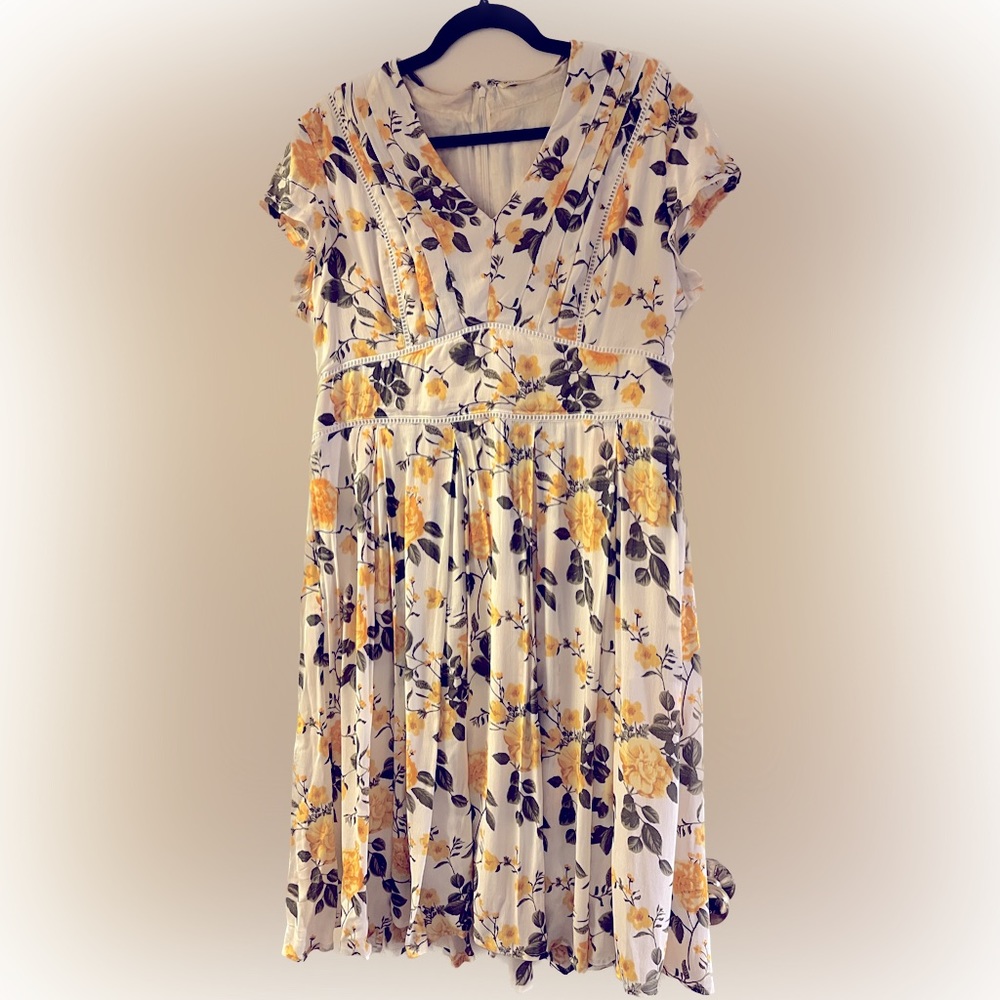 eShakti Lattice Trim Size 16 Floral Crepe Dress